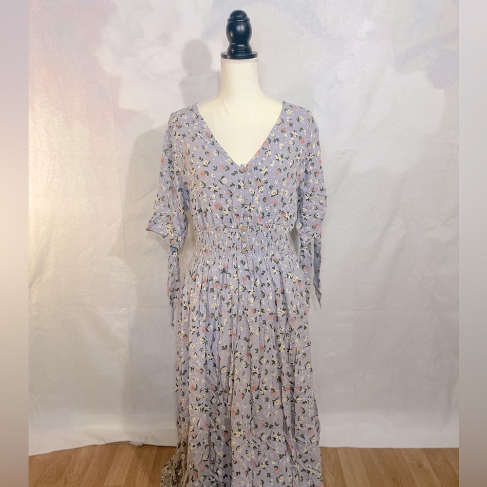 Reborn J Midi Floral Summer Dress Womens 1XL Smocked Waist